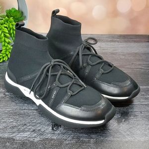 Maje | Fuite Y2k Black Leather and Stretch Fabric Sock Shoes